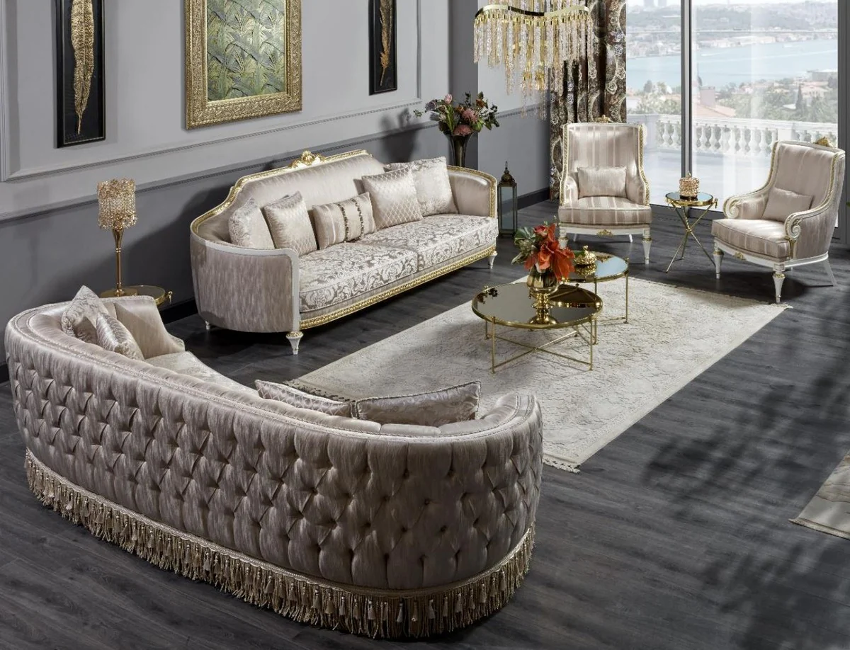 Luxury Baroque Chesterfield Sofa Gold - Magnificent Living Room Sofa - Baroque Style Living Room Furniture - Luxury Furniture in Baroque Style - Baroque Furnishings - Noble & Magnificent