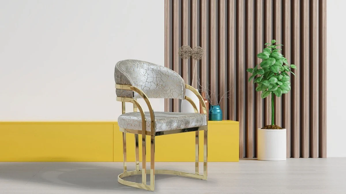 Luxury dining room chair with armrests silver / gold H. 88 cm