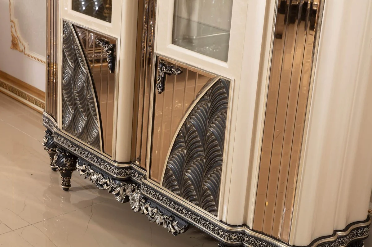 Luxury baroque display cabinet beige / black / gold - magnificent solid wood display cabinet with 2 glass doors - baroque furniture - noble and magnificent