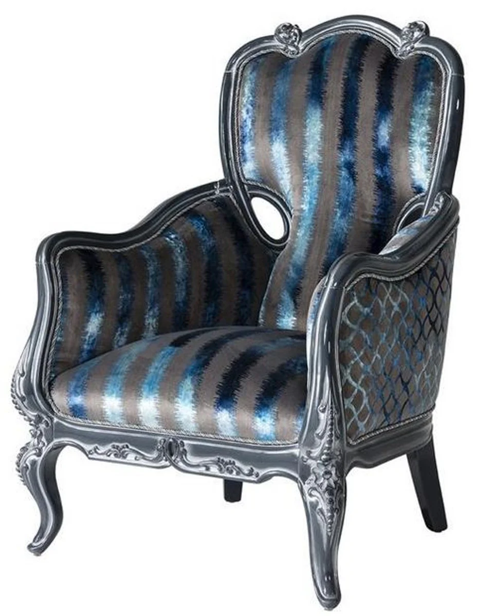 Luxus Barock Wohnzimmer Set Grau / Blau / Grau - 2 Sofas & 2 Sessel & 1 Couchtisch - Prunkvolle Wohnzimmer Möbel im Barockstil