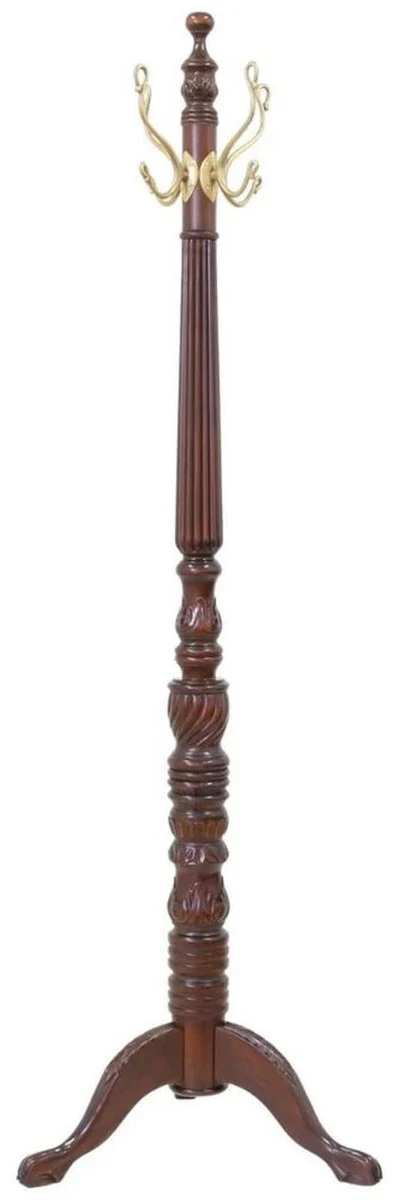 Luxury Baroque mahogany coat rack dark brown / brass H. 183 cm - Baroque style solid wood clothes rack - Baroque wardrobe furniture