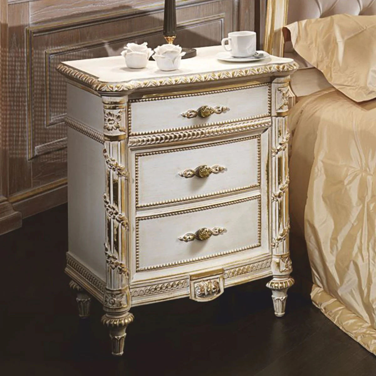 Luxury baroque nightstand white / gold H. 76 cm - Made in Italy