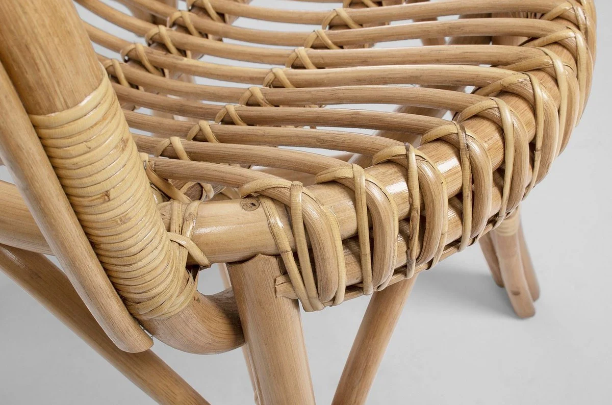 Luxury garden chair set of 4 natural colors / white 57 x 61 x H. 80 cm - Rattan chairs with armrests and seat cushions - Modern rattan garden and patio furniture