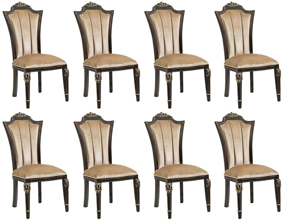 Luxury Baroque Dining Room Chair Set of 8 Light Brown - Baroque Furniture
