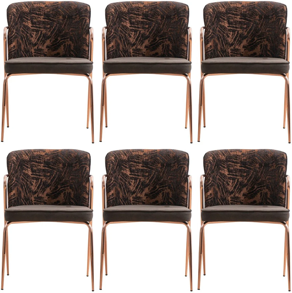 Luxury dining room chair set of 6 with armrests gray / brown / black / copper