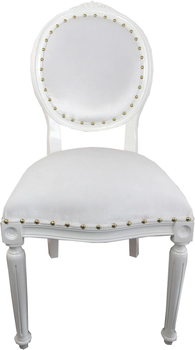 Baroque Medallion Luxury Dining Chair White Velvet Fabric / White