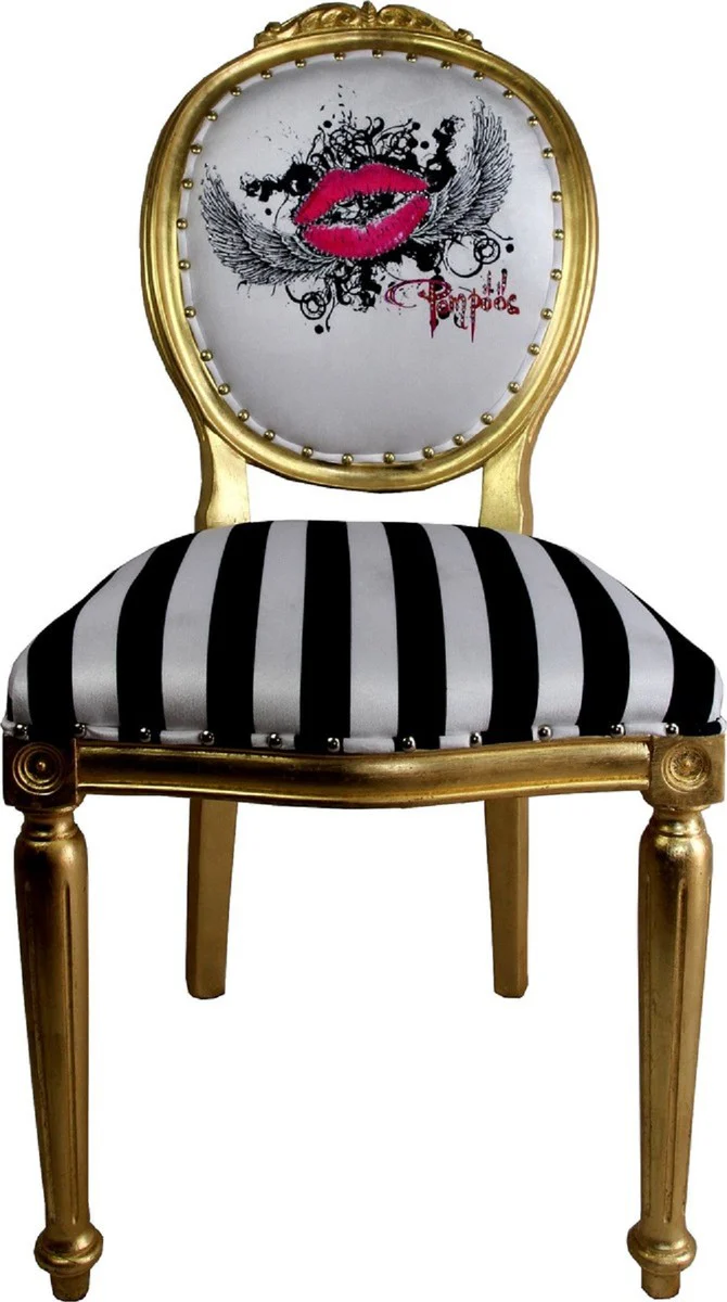 Pompöös by Luxury Baroque Dining Room Chairs Pink Lips Black / White Stripes / Gold - Pompöös Baroque Chairs designed by Harald Glööckler - 6 dining room chairs