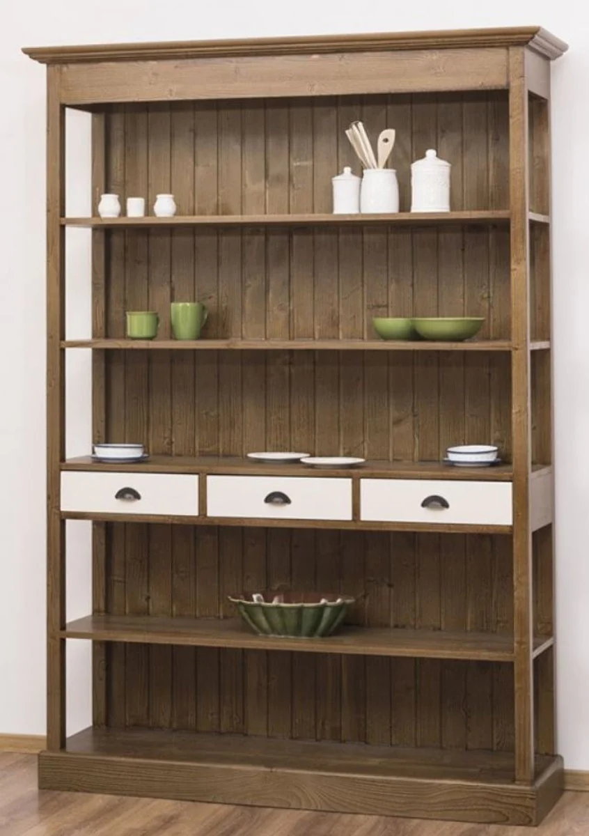 Country house style shelf cabinet brown / white 140 x 39 x H. 197 cm - country house style cabinet with 3 drawers - solid wood kitchen cabinet - country house style furniture