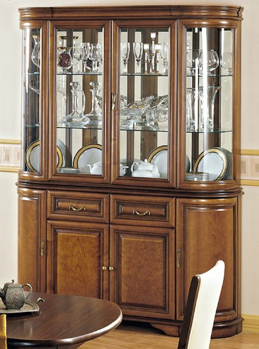 Luxury dining room cabinet brown 159.5 x 42 x H. 212.5 cm - solid wood kitchen cabinet - 2-part display cabinet - luxury solid wood dining room furniture