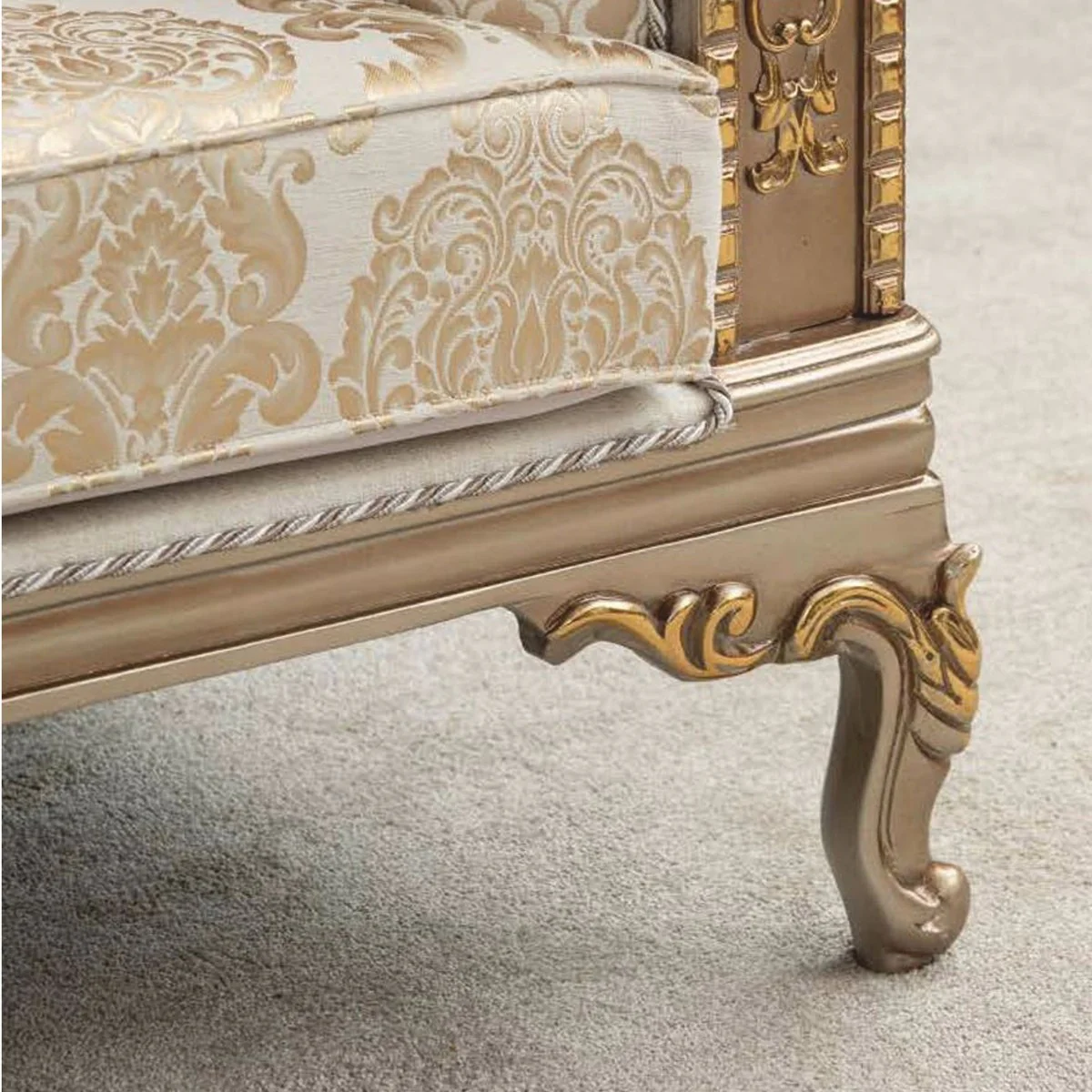 Luxury Baroque Living Room Sofa Cream / Gray / Gold 220 cm - Baroque Furniture