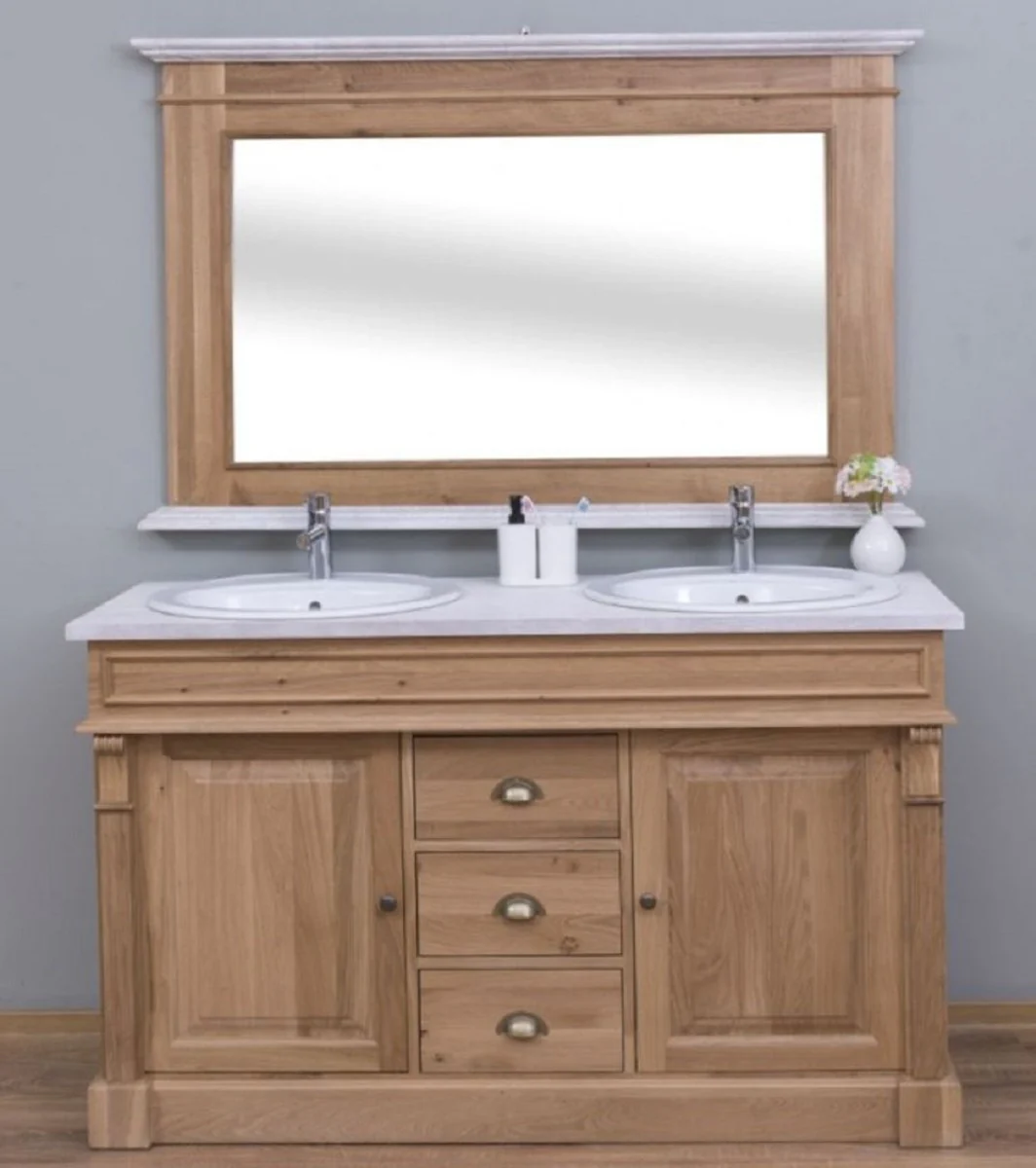Country house style bathroom set brown / white - 1 double washbasin & 2 sinks & 2 taps & 1 wall mirror - solid wood bathroom furniture in country house style