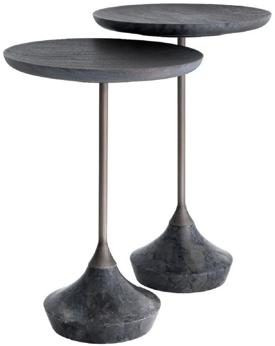 Luxury side table set gray / bronze Ø 35 cm - Round marble tables - Luxury living room furniture