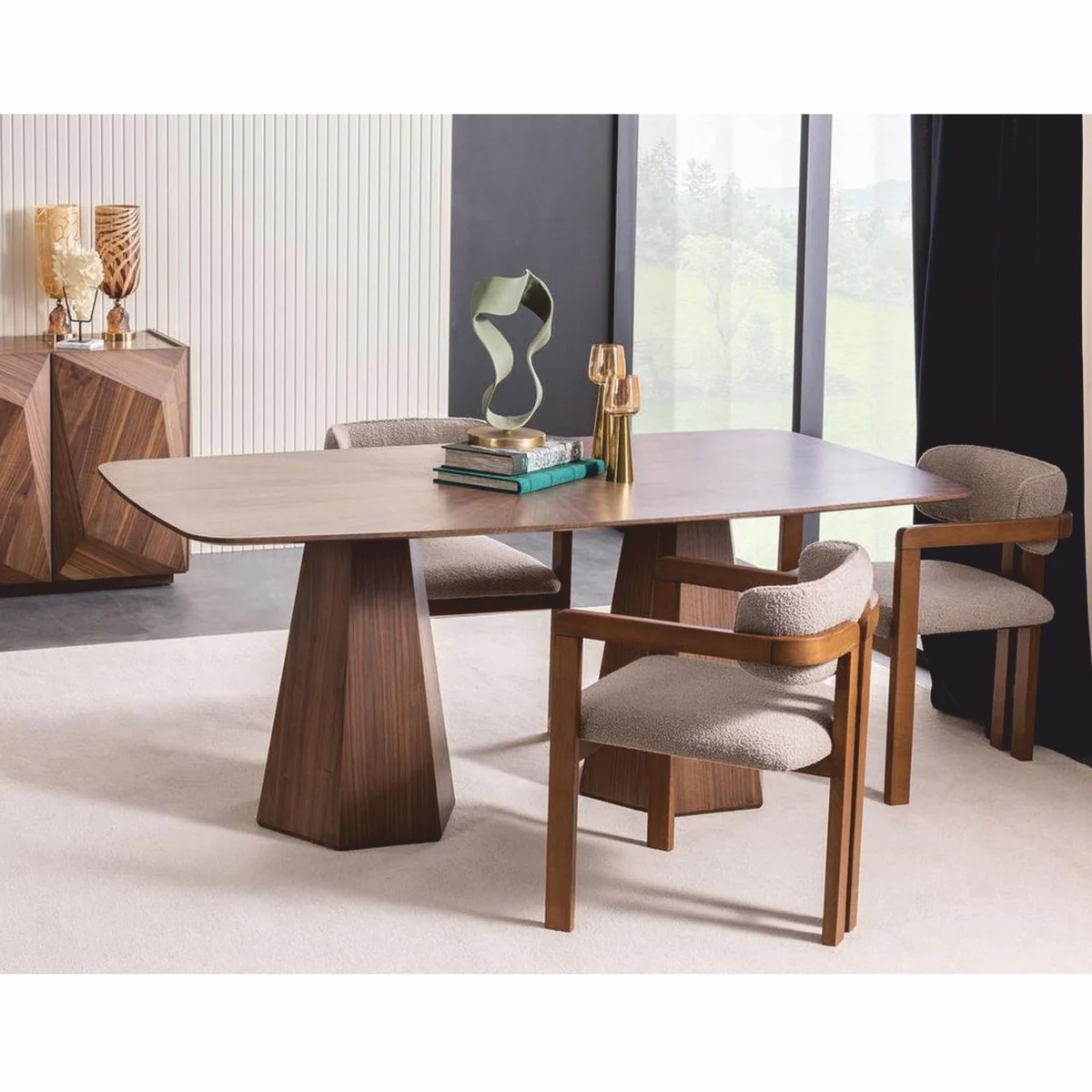 Luxury solid wood dining table brown 190 cm - Hotel & Dining Room Furniture