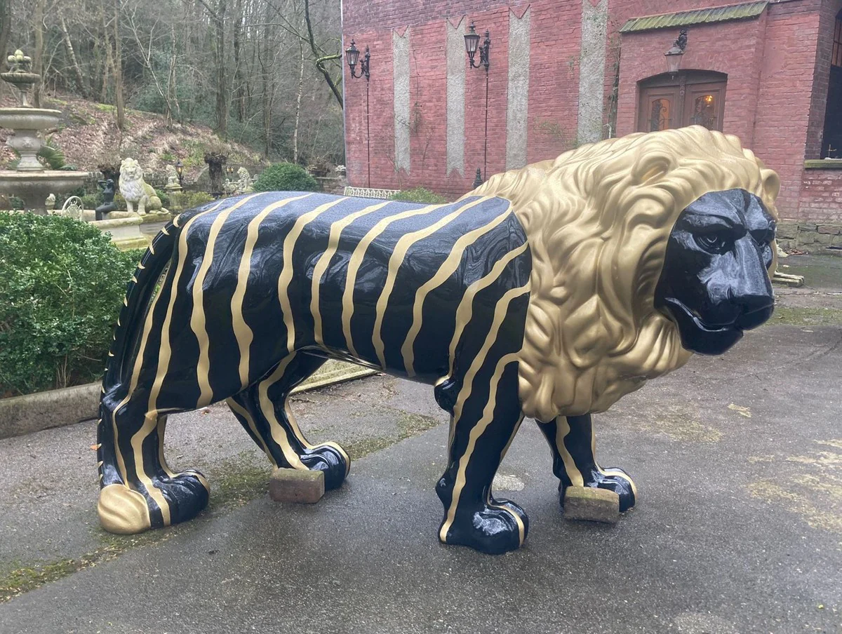Luxus XXL Deko Skulptur Löwe Schwarz / Gold 190 cm