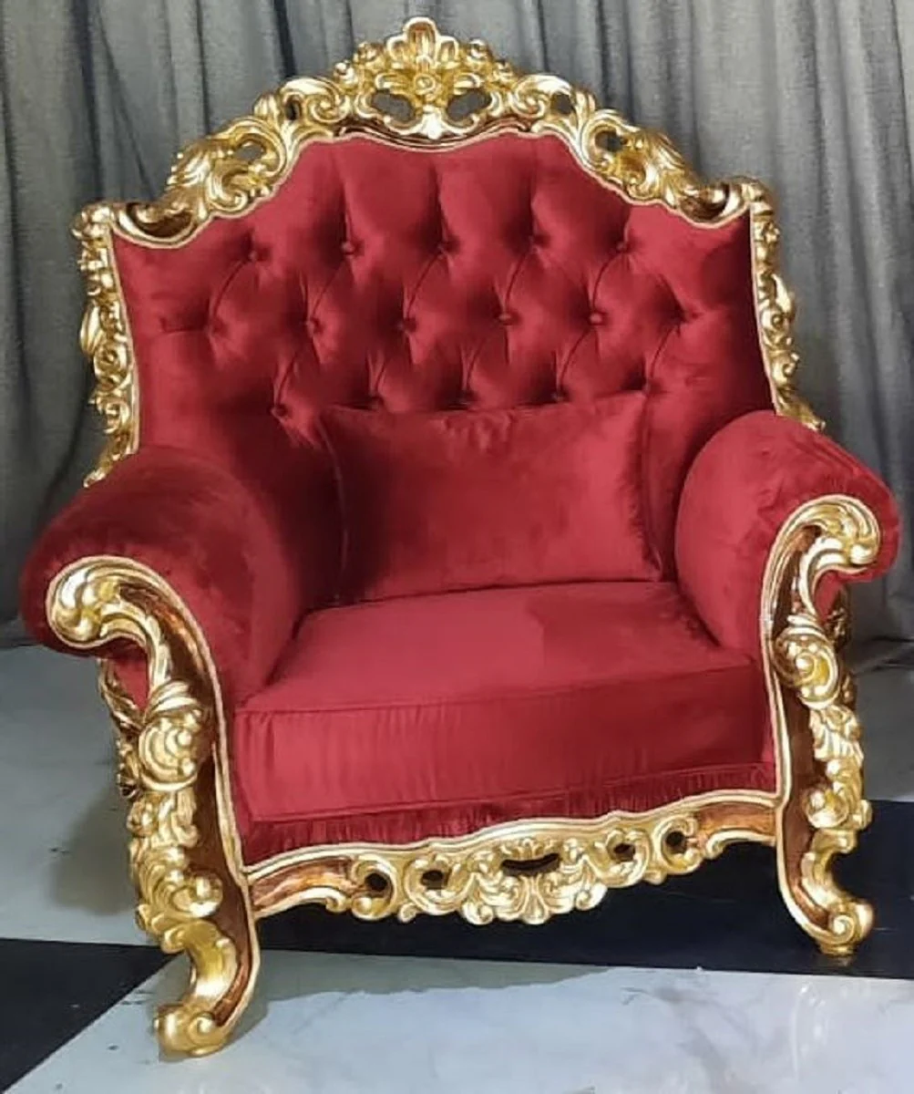 Luxury Baroque Living Room Set Red / Brown / Gold - 2 Baroque Sofas & 2 Baroque Armchairs - Luxury Living Room Furniture in Baroque Style - Baroque Furniture - Baroque Furnishings - Living Room Furnishings