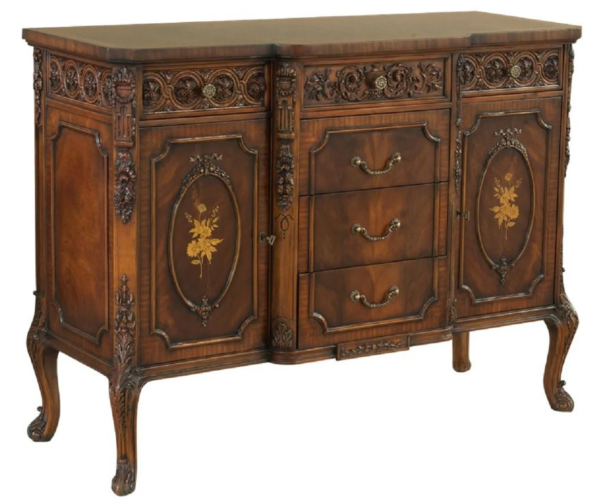 Luxury baroque chest of drawers brown - magnificent solid wood cabinet with 2 doors and 6 drawers - baroque furniture