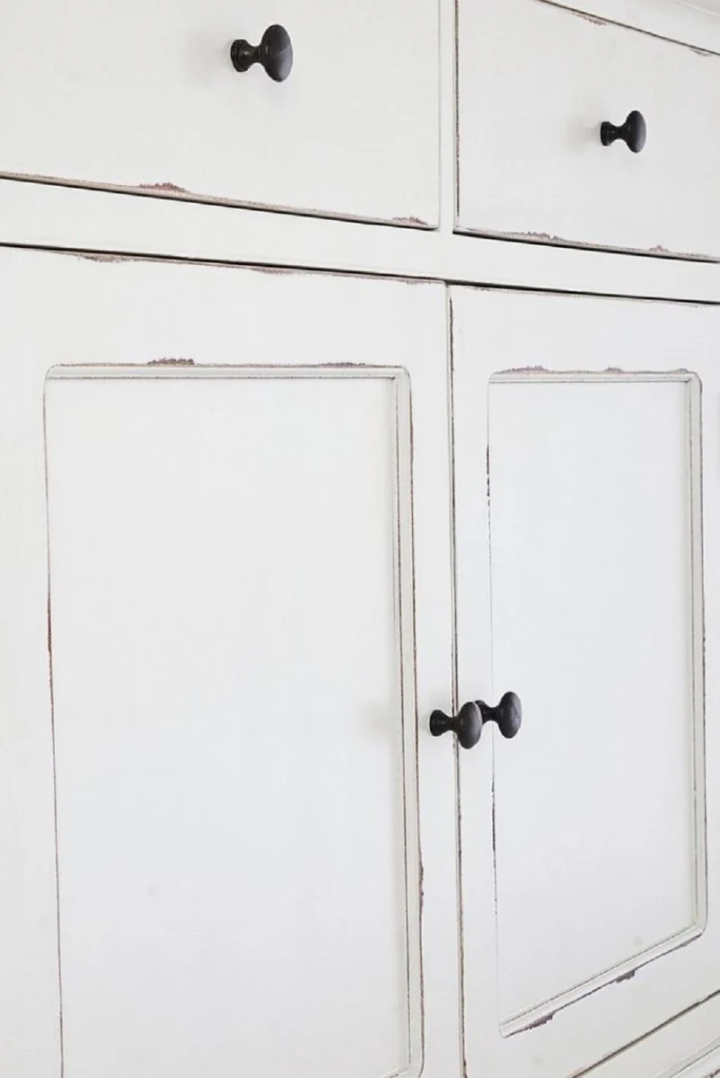 Country house style cabinet antique white 111.4 x 42.5 x H. 203 cm - country house style dining room cabinet with 4 doors and 2 drawers - country house style display cabinet - country house style dining room furniture