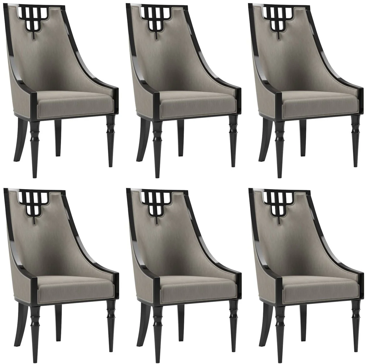 Luxury Art Deco dining room chair set gray / black 55 x 55 x H. 105 cm - Noble kitchen chairs set of 6 - Art Deco dining room furniture