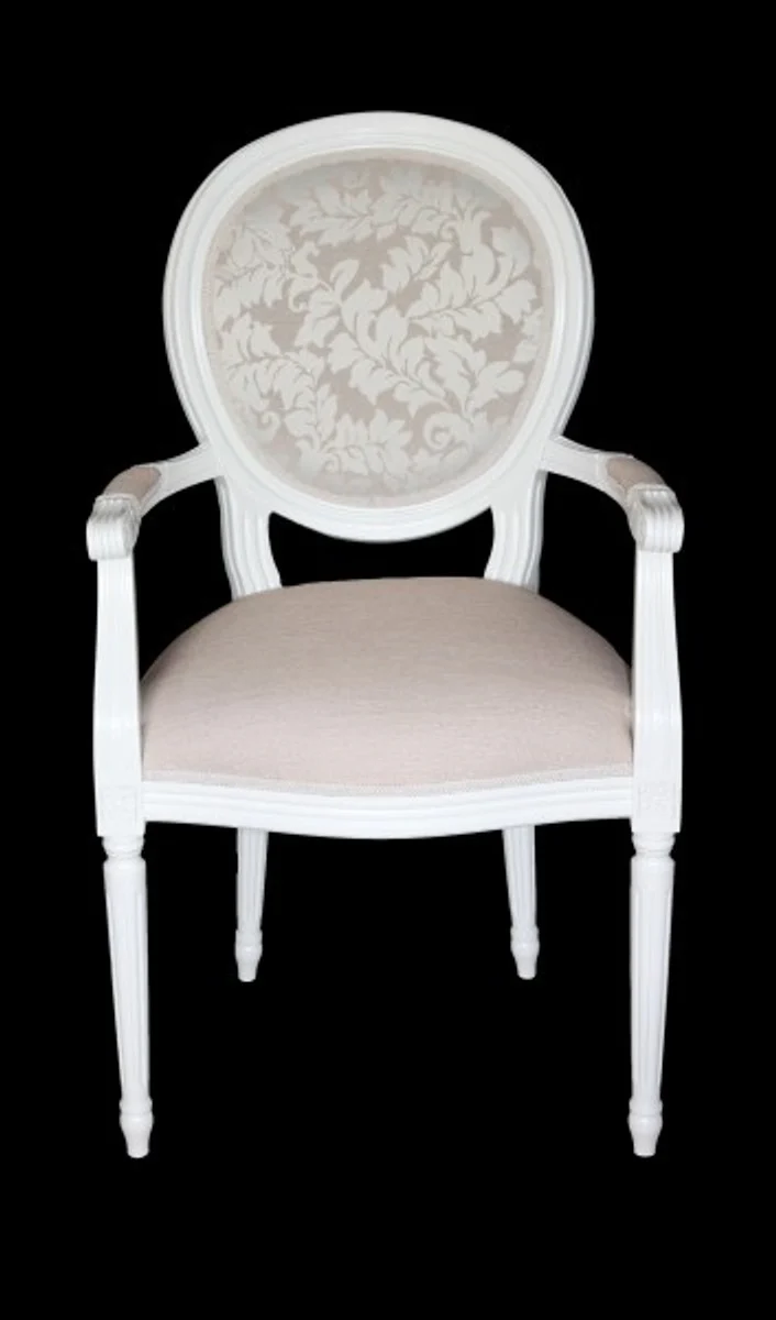 Baroque dining room chair with armrest cream / white - designer chair - luxury quality