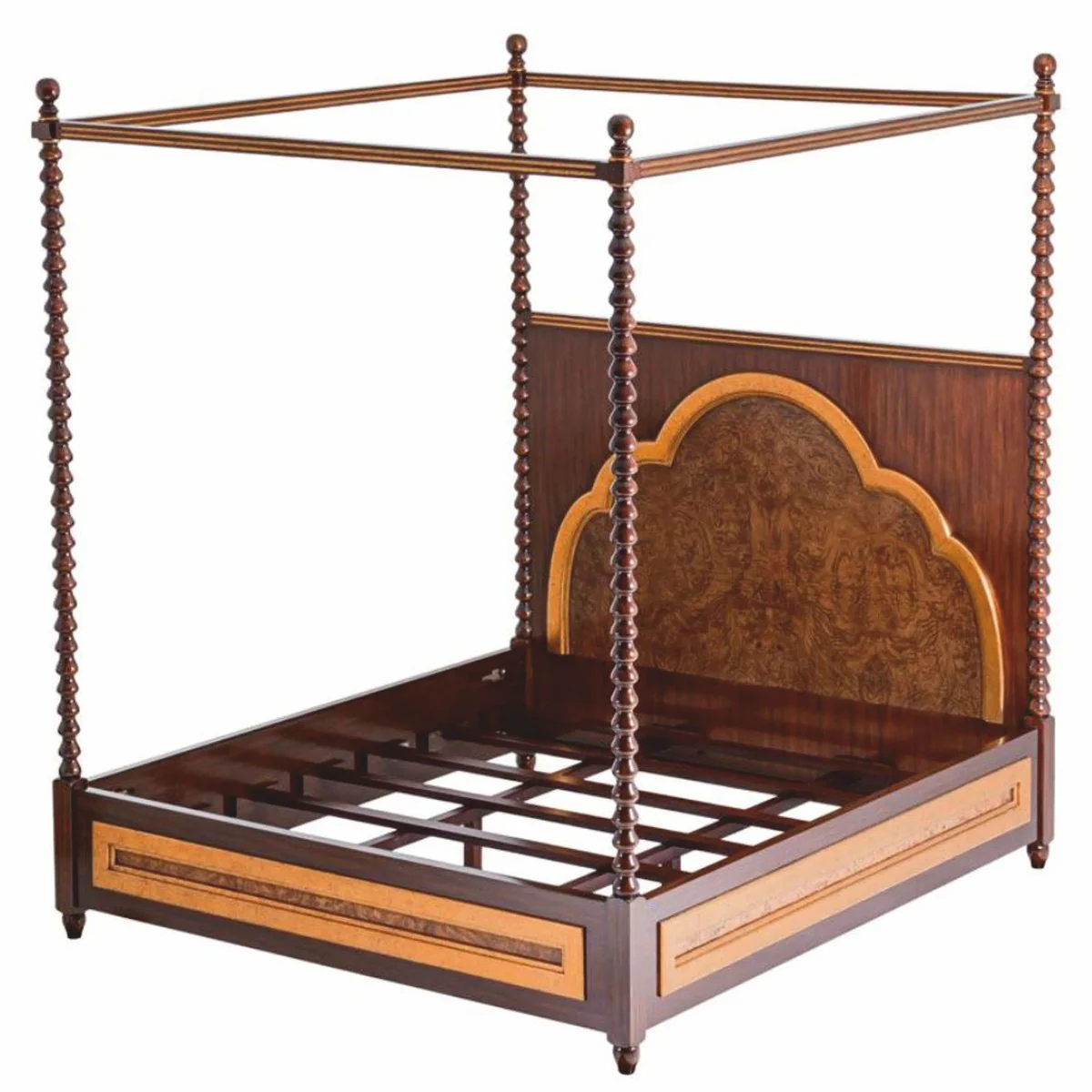 Luxury Solid Wood Four Poster Bed Brown - Hotel & Bedroom Furniture
