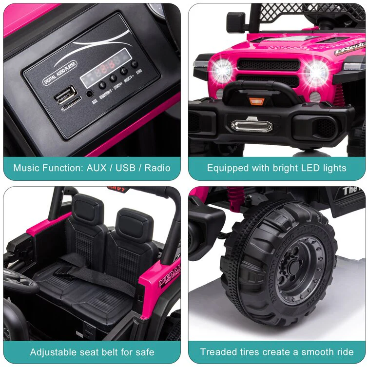 Ride On Truck Dual Drive 12V 4,5A.H mit 2,4G Fernbedienung Geländewagen Pink