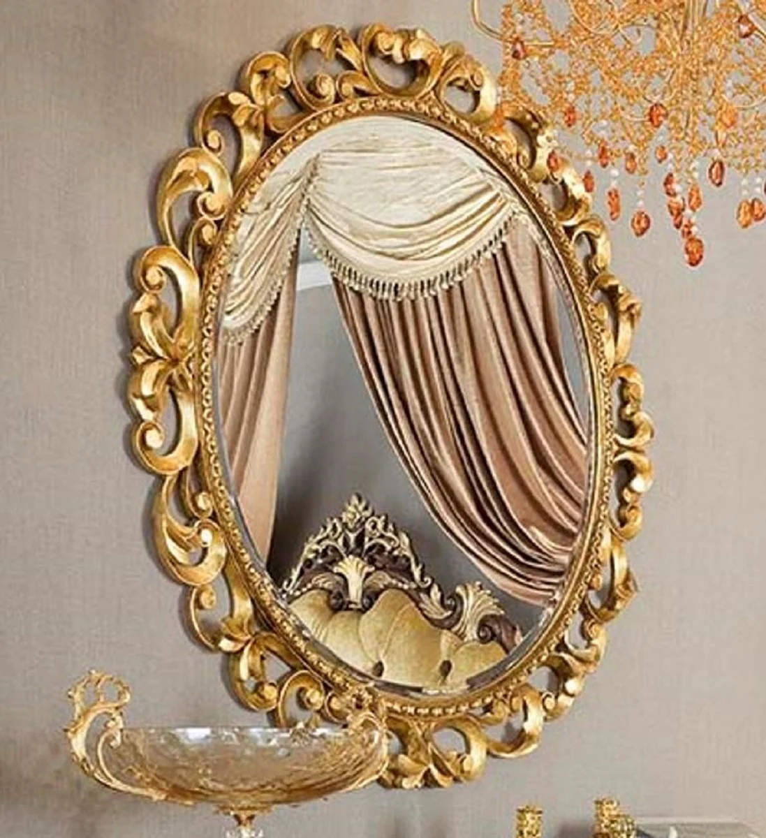 Luxury Baroque Wall Mirror Gold - Round Baroque Style Mirror - Italian Baroque Bedroom Mirror - Luxury Quality - Made in Italy