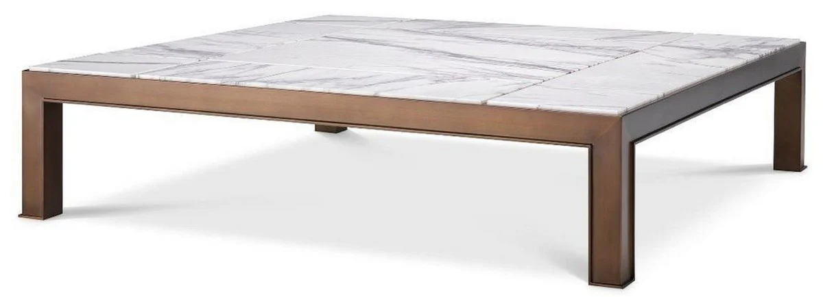 Luxury coffee table antique brass / white / purple 119 x 119 x H. 29 cm - Modern stainless steel living room table with marble tops - Living room furniture