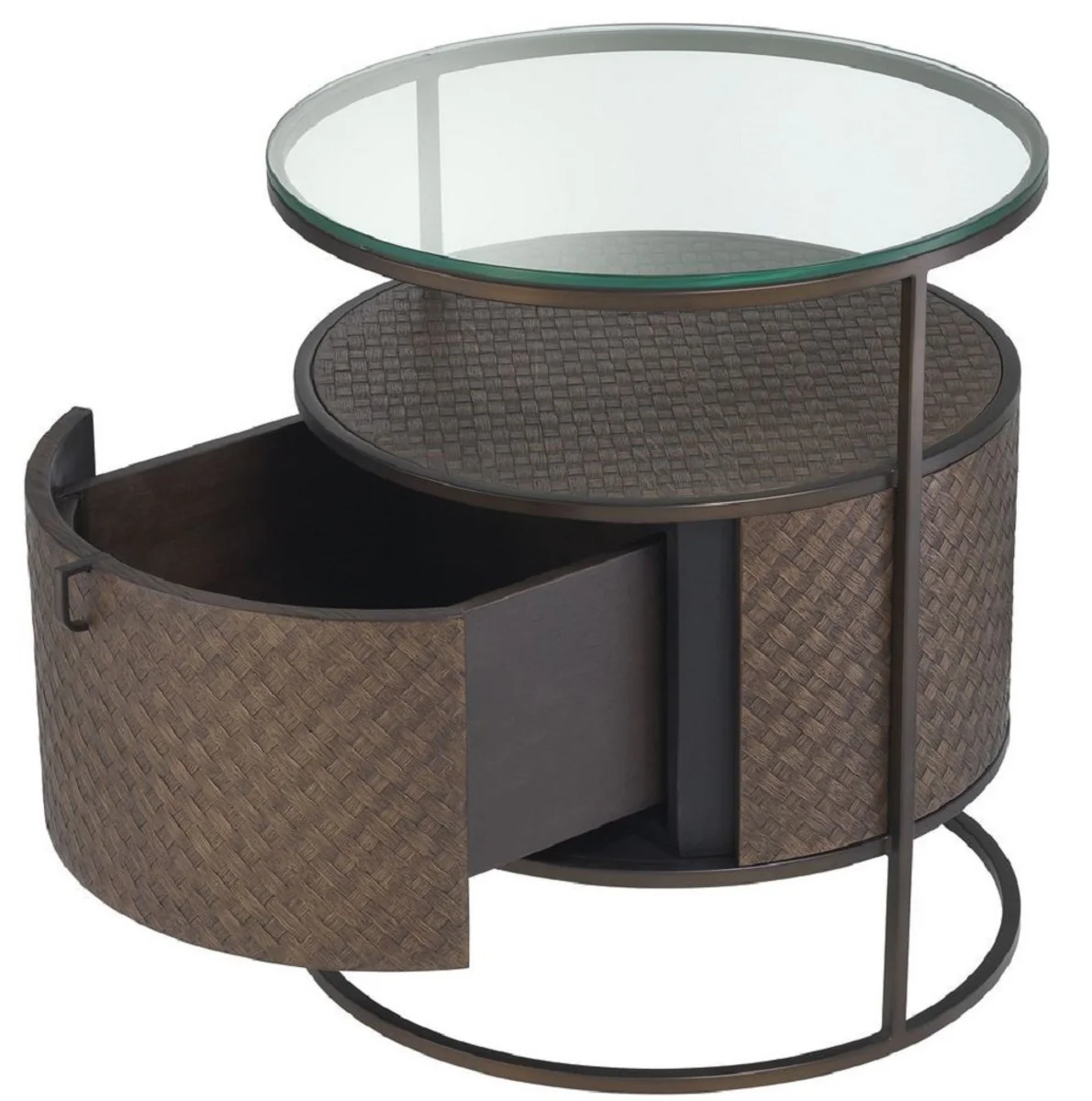 Luxury bedside table bronze Ø 50 x H. 56 cm - Round side table with drawer and glass top - Luxury bedroom furniture