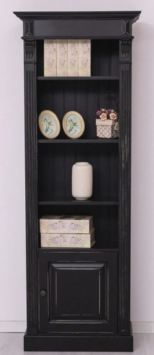 Country house style shelf cabinet antique black 70 x 39 x H. 197 cm - solid wood cabinet - bookcase - living room cabinet - country house style furniture