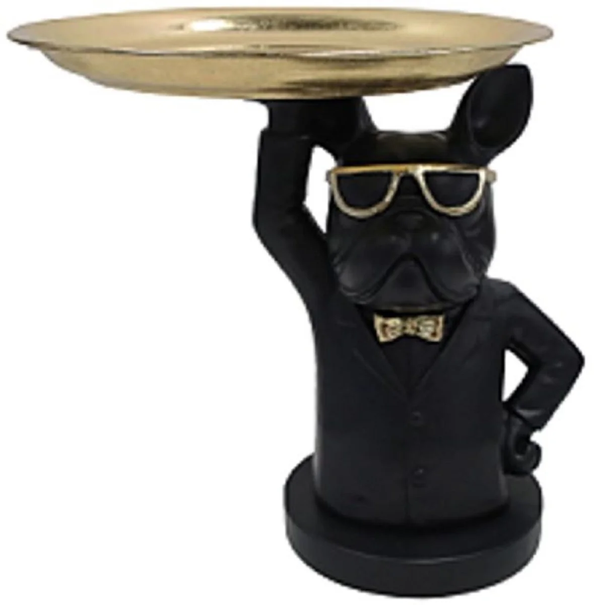 Luxury side table dog with tray black / gold 36.5 x 35 x H. 35 cm - Small synthetic resin table - Living room furniture - Luxury furniture - Luxury furnishings - Luxury interior