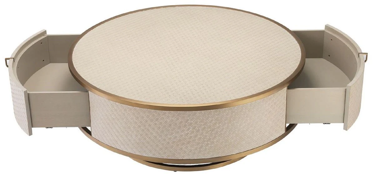 Luxury coffee table beige / brass Ø 100 x H. 40.5 cm - Round living room table with 2 drawers - Luxury living room furniture