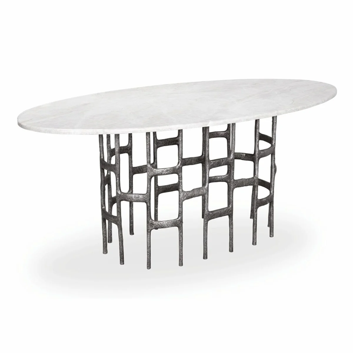 Luxury aluminum dining table with marble top white / antique silver 200 cm - dining room furniture