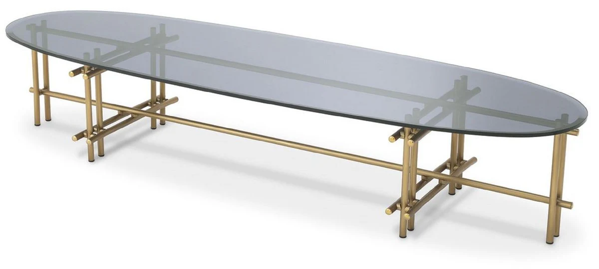 Luxury coffee table brass / gray 159 x 50 x H. 30 cm - stainless steel living room table with glass top - living room furniture - luxury quality