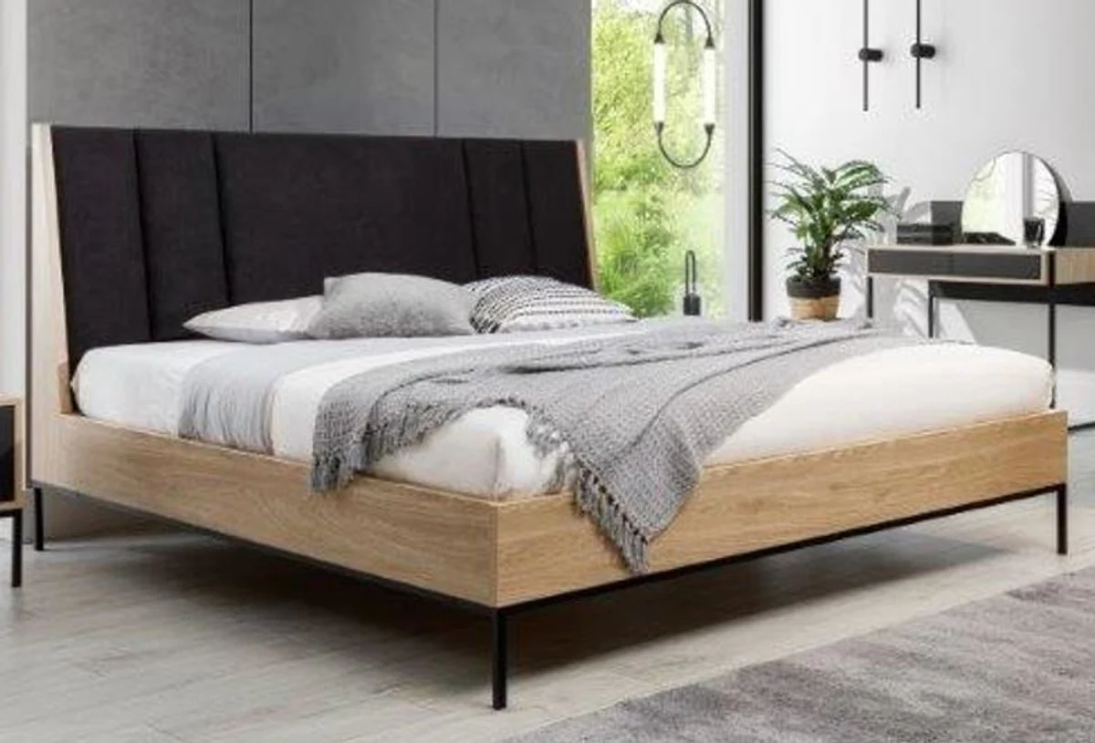 Luxury double bed black / natural colors - noble solid wood bed with headboard - bedroom furniture - hotel furniture - luxury furniture - bedroom furnishings - luxury furnishings
