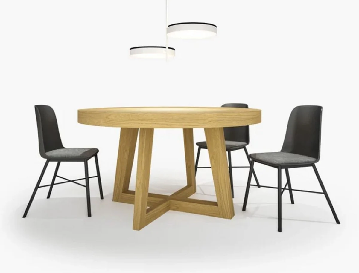 Luxury dining table natural colors 140-320 x 140 x H. 77 cm - Round extendable solid wood conference table - Dining room furniture - Office furniture - Solid wood furniture - Luxury furniture