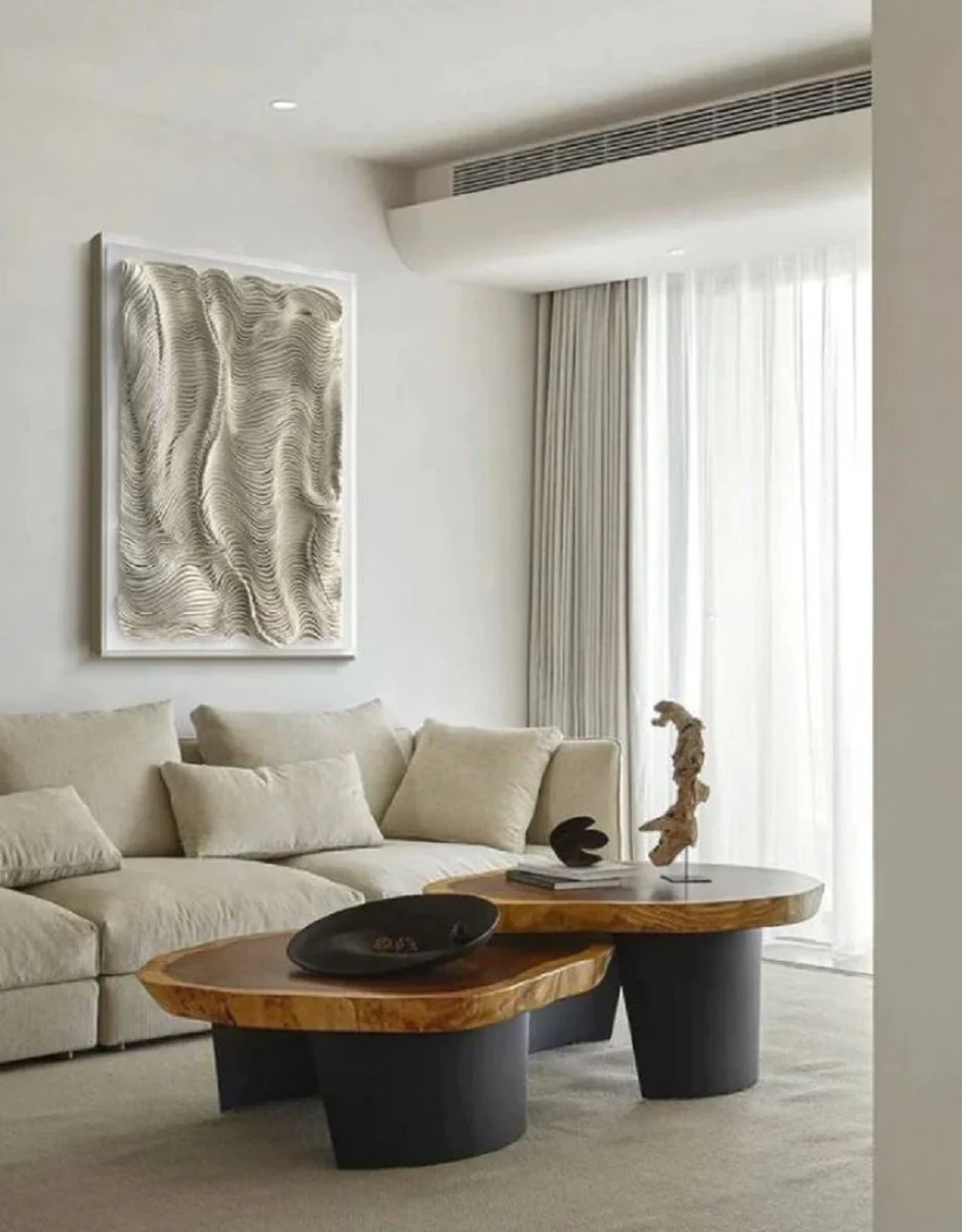 Luxury designer oil painting beige / white 80 x H. 110 cm - hand-painted painting with metal frame - luxury wall decoration - designer wall decoration - decorative accessories - luxury quality