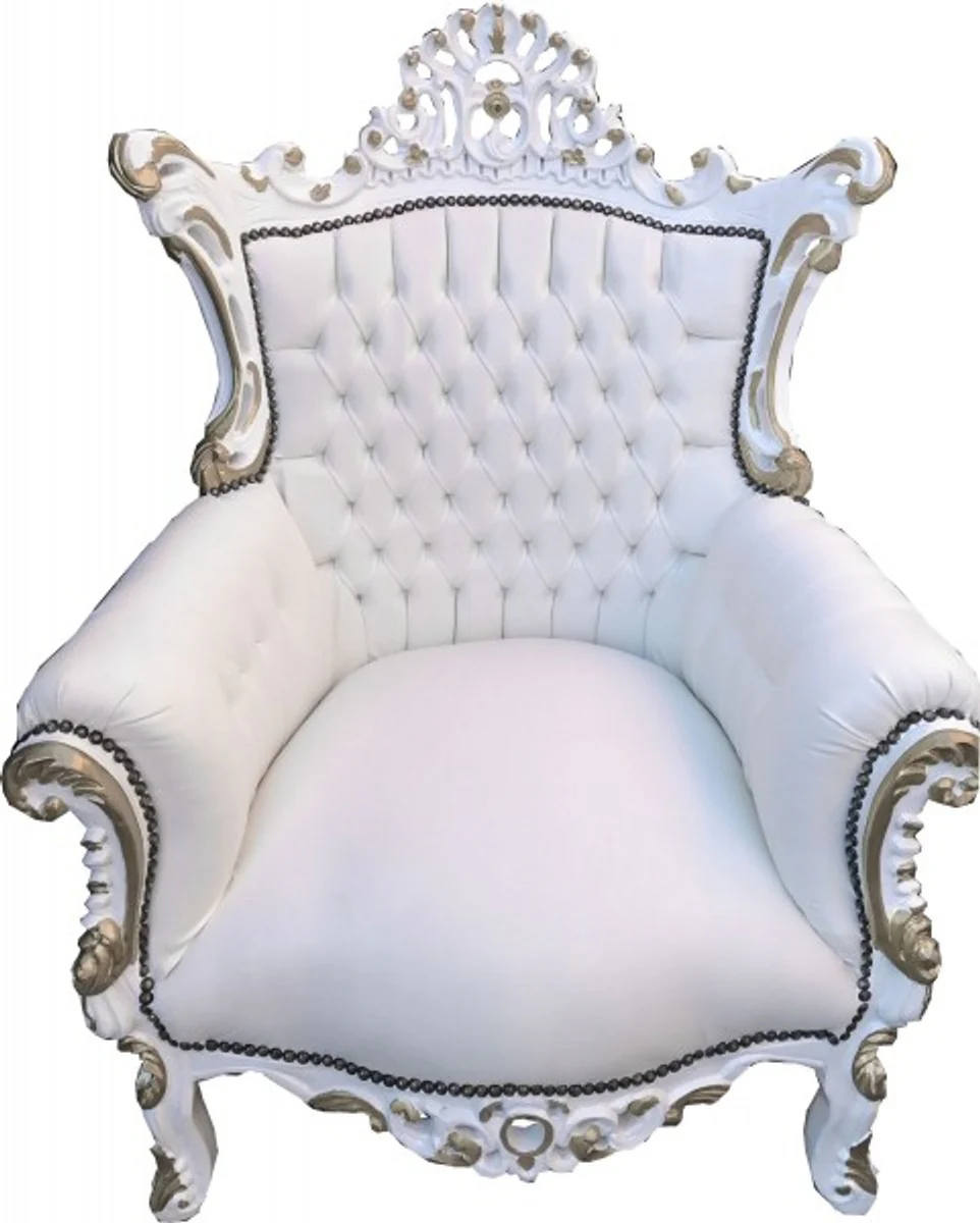 Barock Sessel Al Capone Weiß / Weiß mit Goldbemalung - Möbel Antik Stil