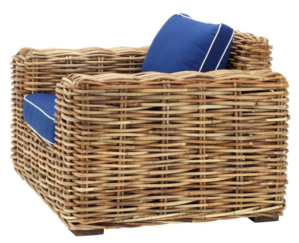 Designer Rattan Sessel 100 x 88 x H. 69 cm - Luxus Wohnzimmer Möbel