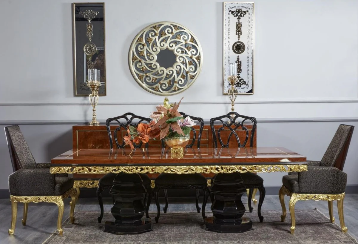 Luxury Baroque Dining Table Brown / Black / Gold - Handcrafted Solid Wood Dining Room Table - Luxury Dining Room Furniture in Baroque Style - Baroque Furniture - Baroque Furnishings