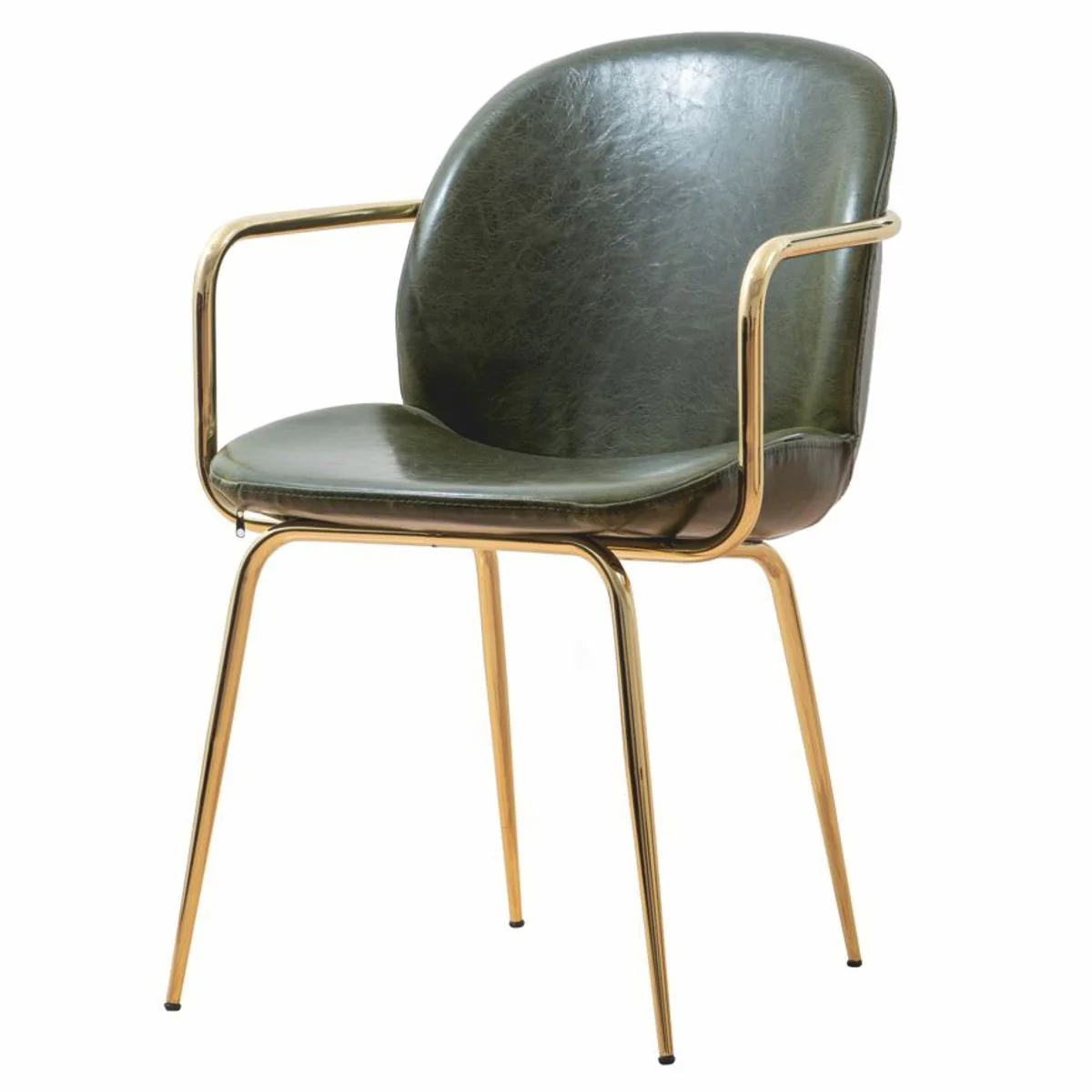 Luxury faux leather dining room chair set of 6 with armrests green / gold H. 84 cm