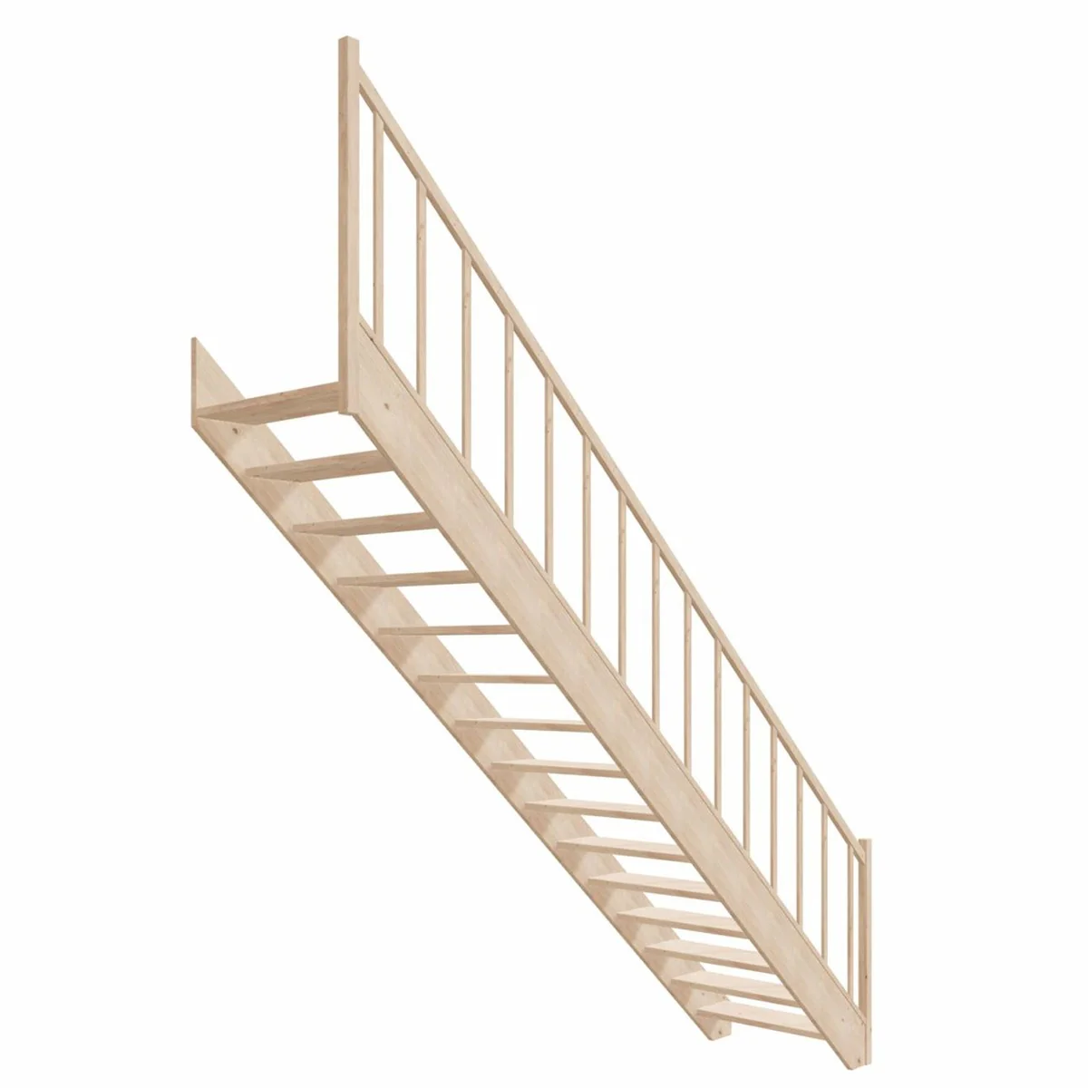 Luxury wooden staircase with railing left side natural color H. 307 cm