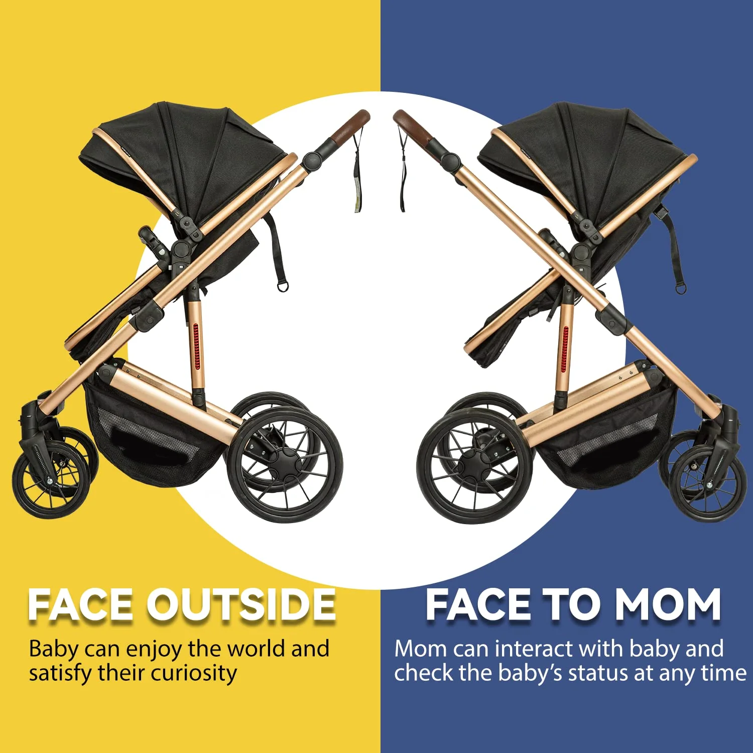 Kinderwagen – 2-in-1-Hochformat-Kabriolett-Kinderwagen mit umkehrbarem Sitz | Faltbarer Kinderwagen aus Aluminiumlegierung, stoßfest, für Kleinkinder im Alter von 0 bis 36 Monaten