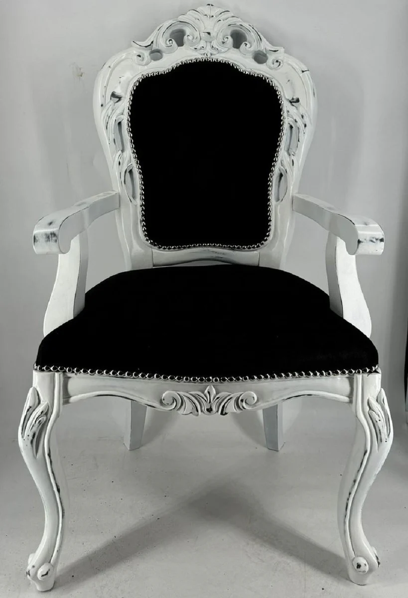 Luxury Baroque Dining Room Chair Black / Antique White - Dining Room Furniture in Baroque Style