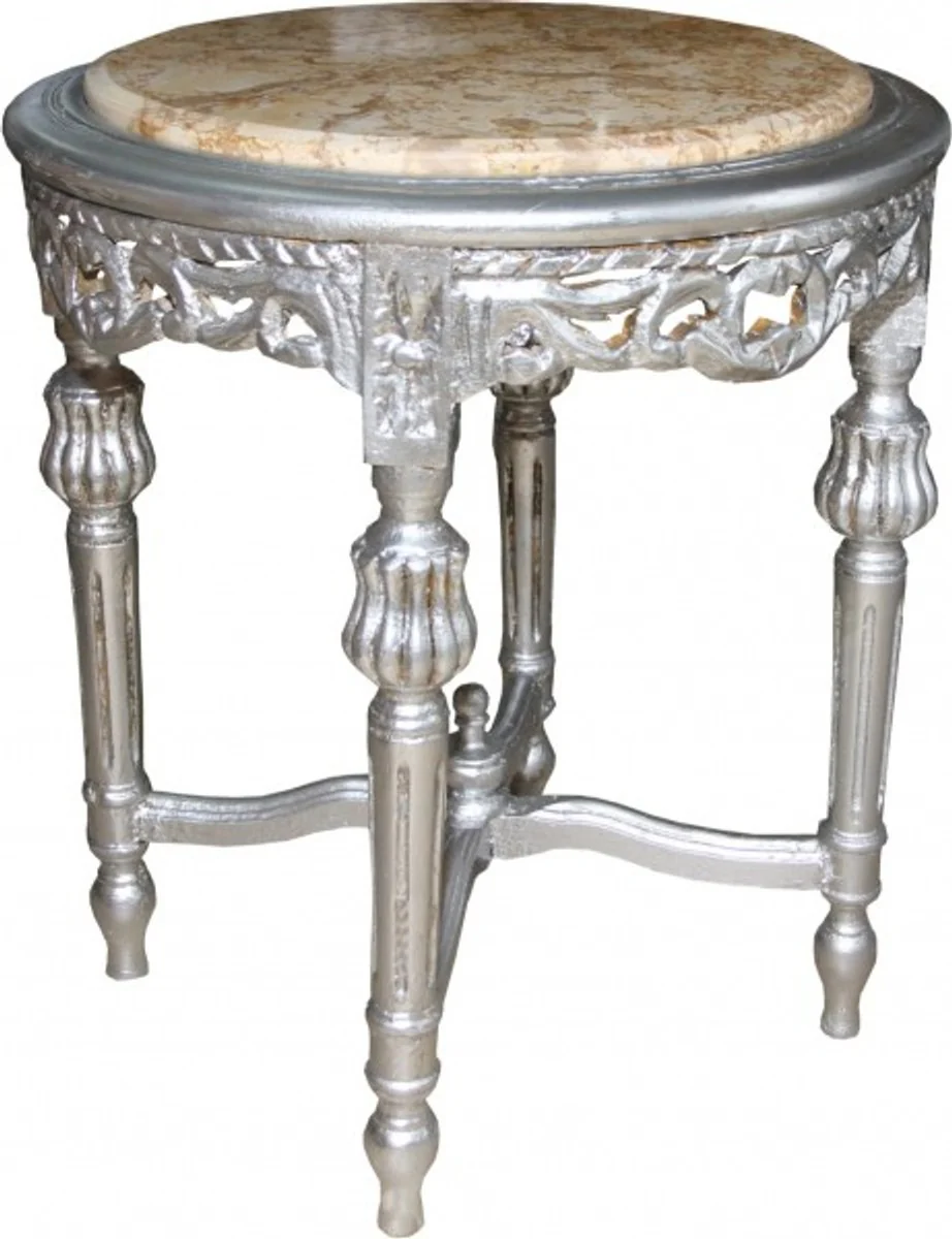 Baroque side table with marble top round silver 52 x 45 cm antique style - telephone flower table