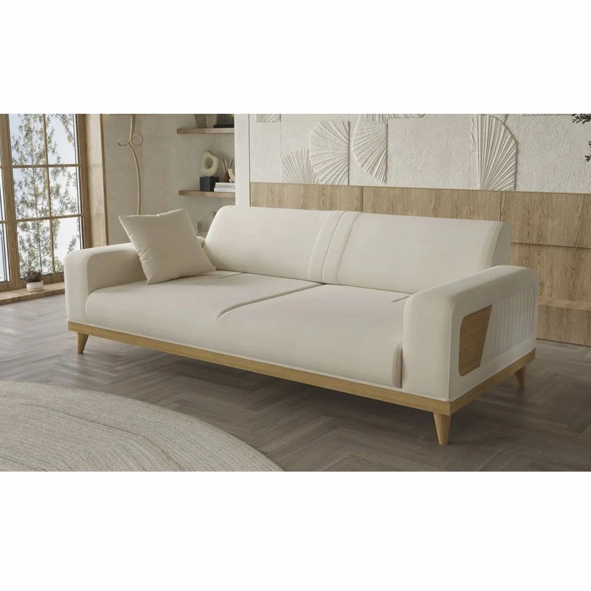 Luxury 3 seater sofa with adjustable backrests cream / natural color 224 cm - Luxury Interior