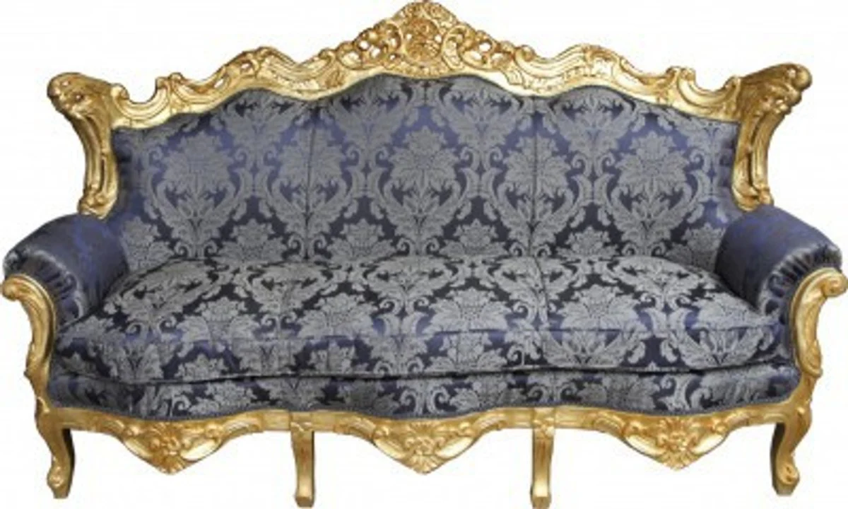 Baroque living room set royal blue pattern/gold - 3 seater sofa + 2 seater sofa + 1 armchair