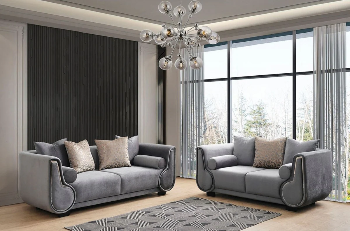 Luxury 3 Seater Sofa Gray / Silver / Black - Elegant Living Room Sofa - Luxury Living Room Furniture - Luxury Collection
