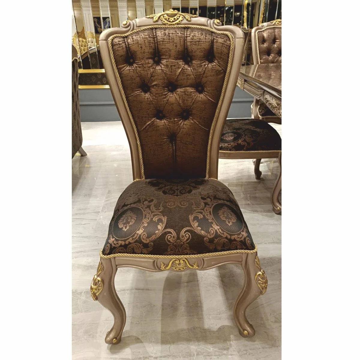 Luxury Baroque Dining Room Chair Black / Gray / Gold H. 113 cm - Baroque Dining Room Furniture