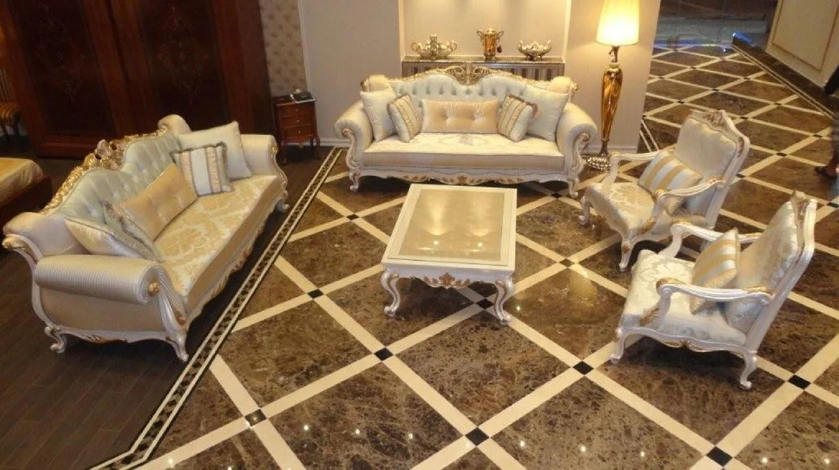 Luxury baroque sofa light blue / white / gold - magnificent living room sofa with elegant pattern - baroque living room furniture