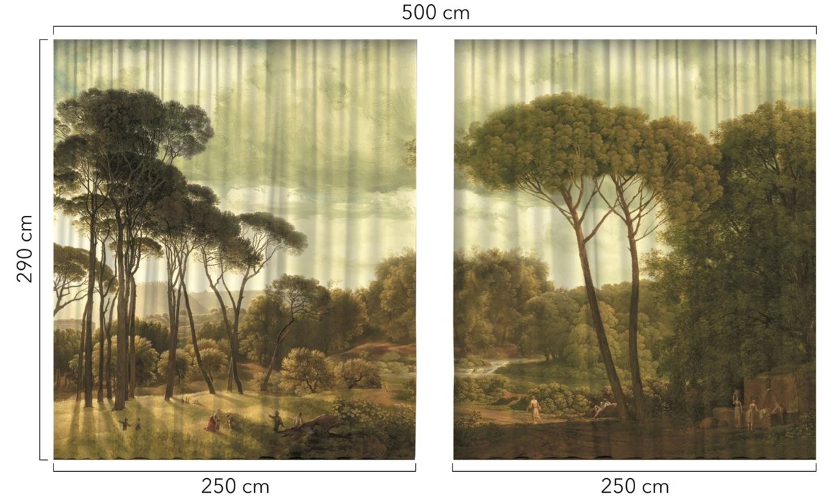 Luxury curtain set landscape multicolored 250 x H. 290 cm - Printed linen & velvet curtains - Eyelet curtains - Sliding curtains - Luxury quality